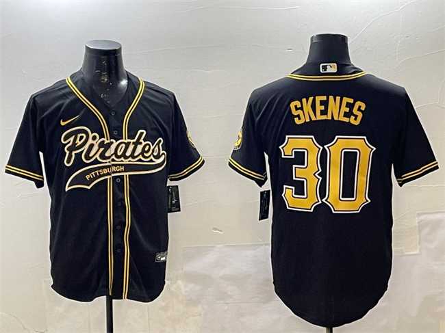 Mens Pittsburgh Pirates #30 Paul Skenes Black Cool Base Stitched Jersey